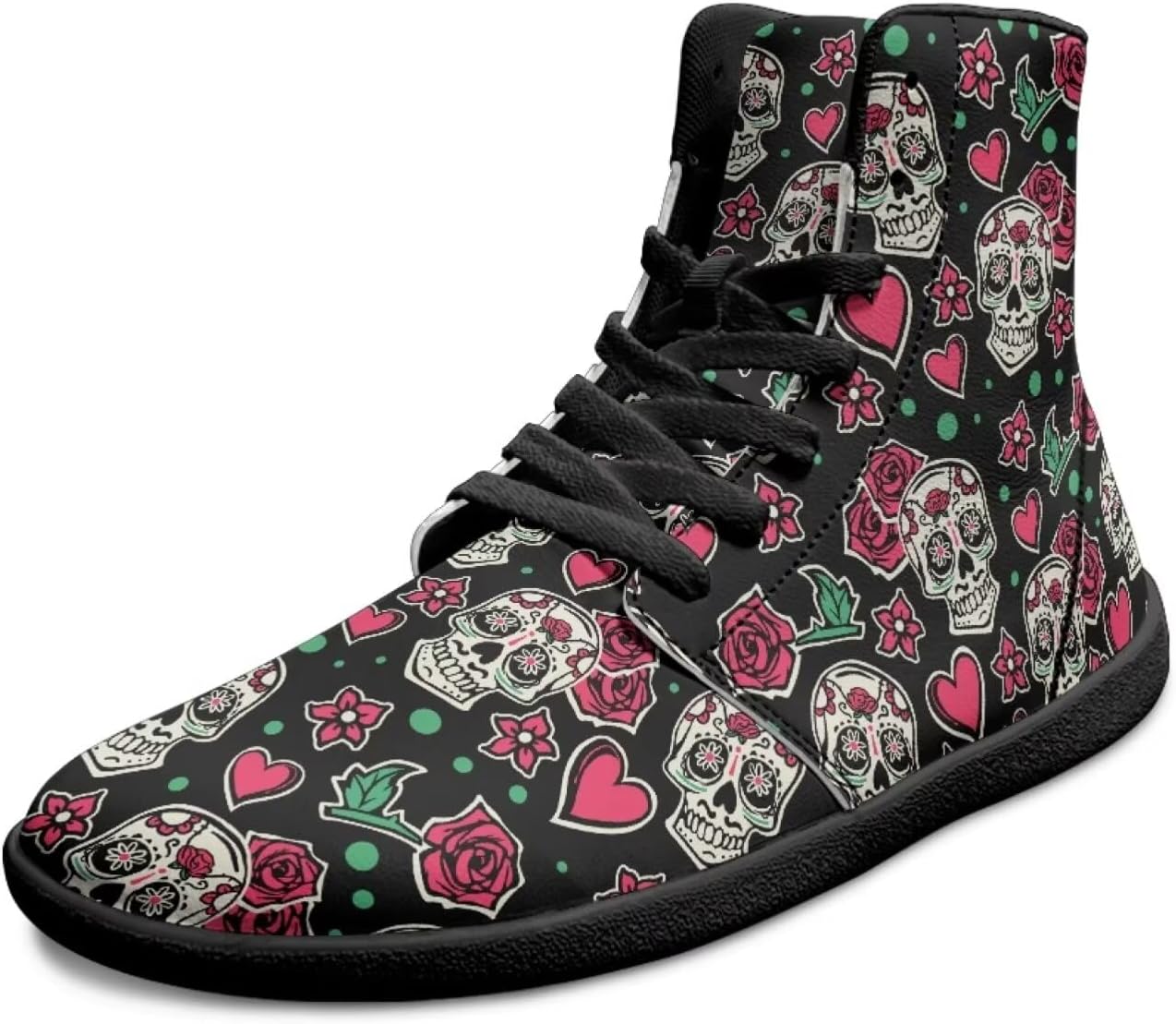 

Мужские высокие кроссовки с черепом, с широкой ноской, противоскользящие, повседневные, дышащие для ходьбы Xixirimido, Skull Rose Heart
