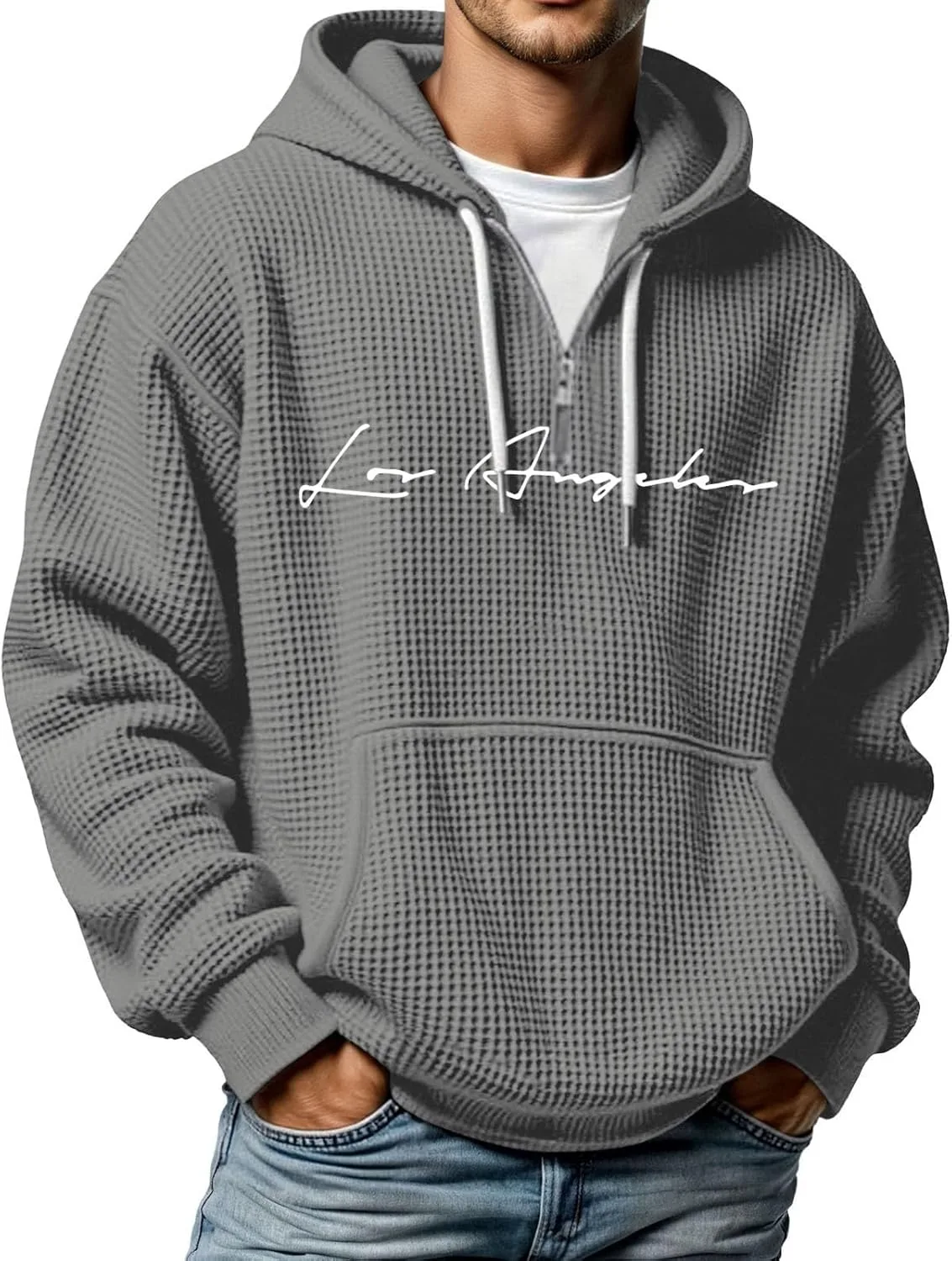 

Толстовка с капюшоном Quarter Zip, мужская, свободный крой, длинный рукав