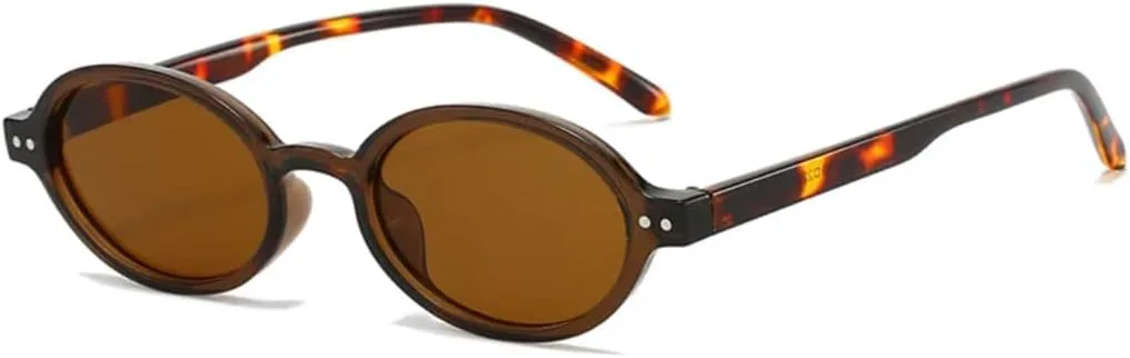 

Ретро маленькие овальные солнцезащитные очки для женщин, модные заклепки, леопардовый принт, панк-очки, защита от УФ-излучения UV400 TVTBBVV, Brown Leopard Tea