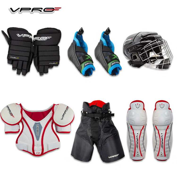 

He Jiagong Детский набор защиты для хоккея с шайбой, 6 предметов: нагрудник, налокотники, наколенники, перчатки, шорты, шлем