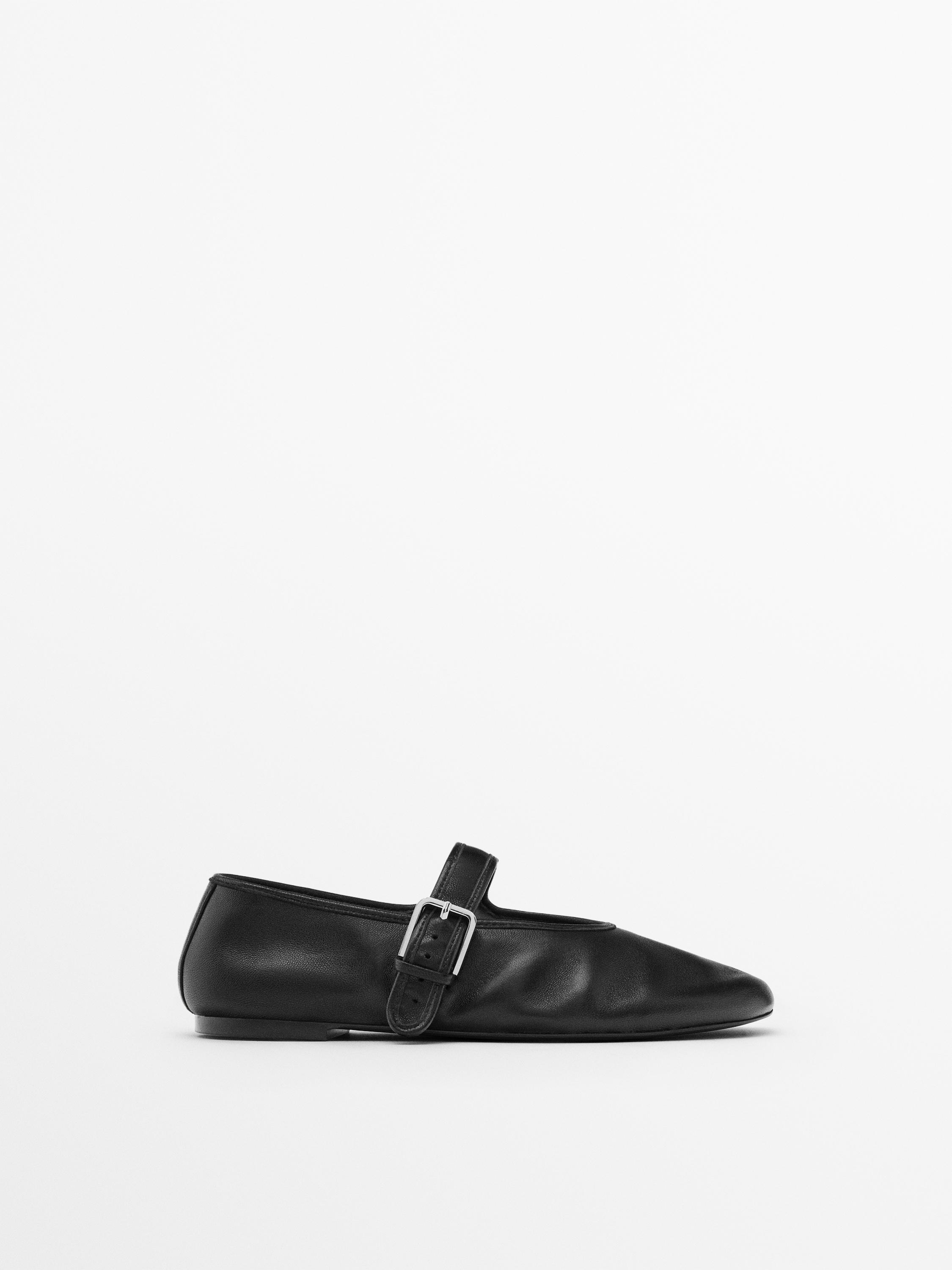 Мягкие кожаные балетки Massimo Dutti, черный