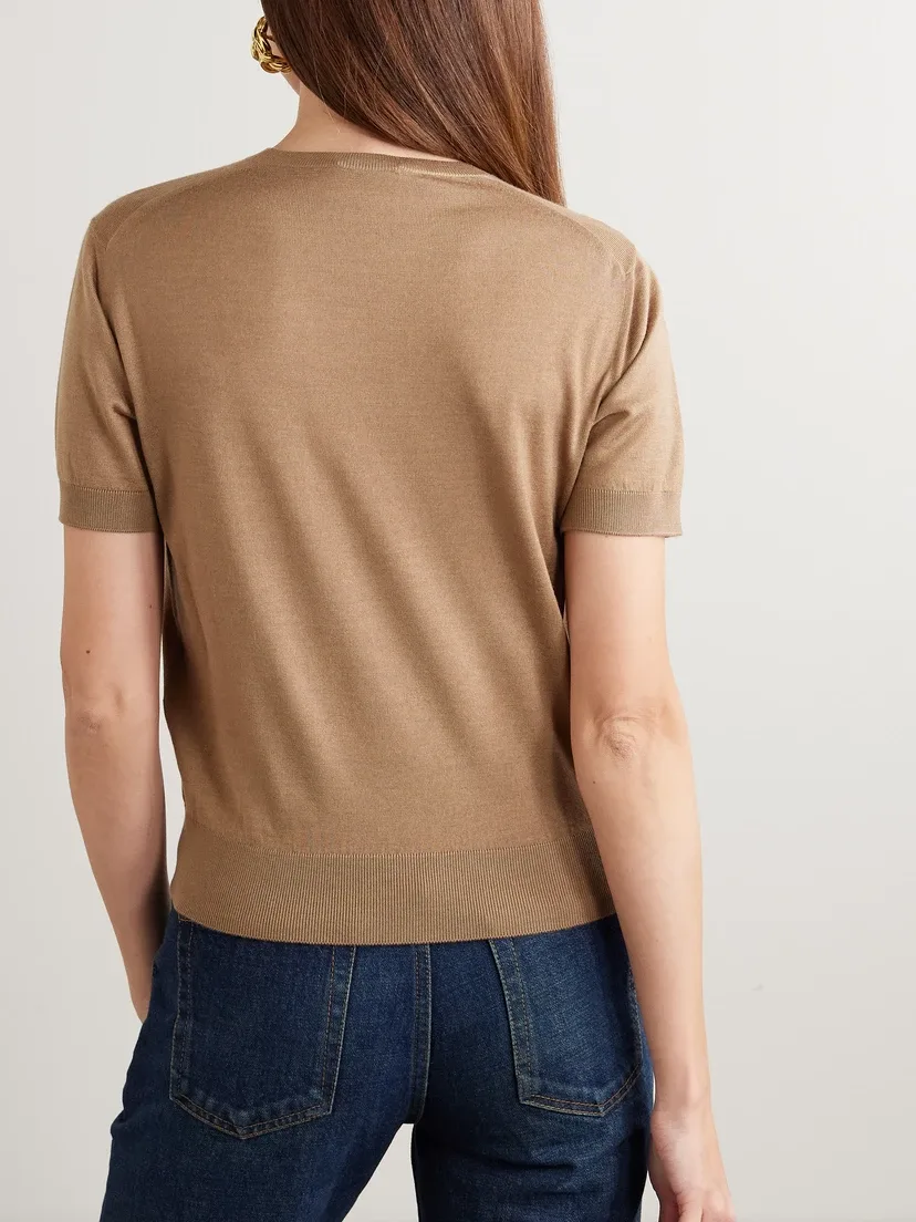 Топ из смеси шерсти, кашемира и шелка SAINT LAURENT, хаки — фото 3