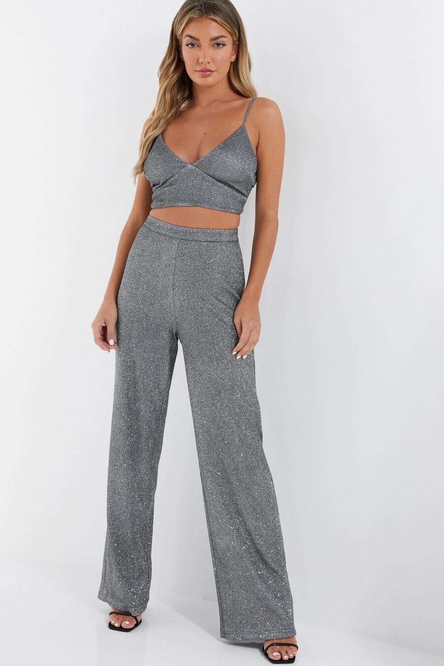 

Брюки палаццо с серебристым блеском QUIZ Clothing