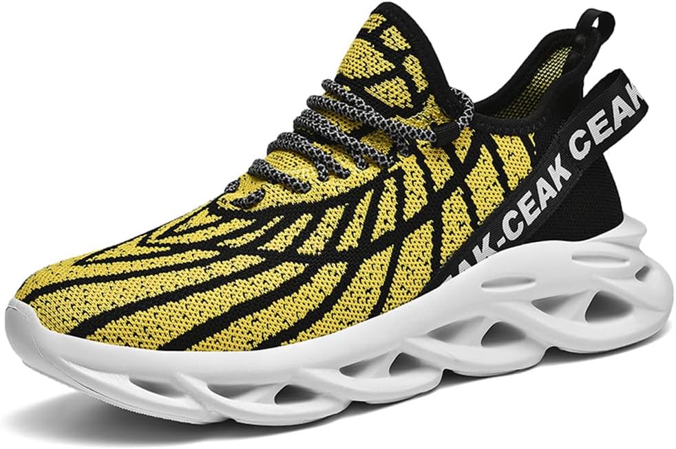 

Мужские модные кроссовки Jakcuz больших размеров с сетчатым дизайном, толстой подошвой и комфортной сеткой, повседневные кроссовки для спортзала, на шнуровке и для прогулок, черный/желтый