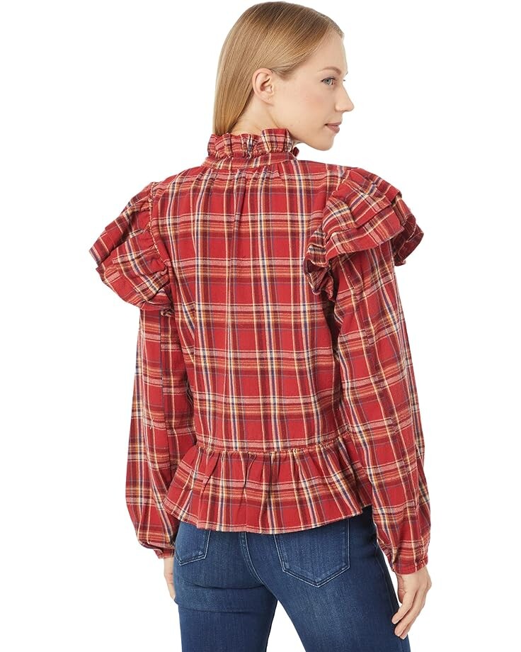 

Рубашка Blank NYC Ruffle Plaid Print Keyhole Shirt, цвет Check That Out