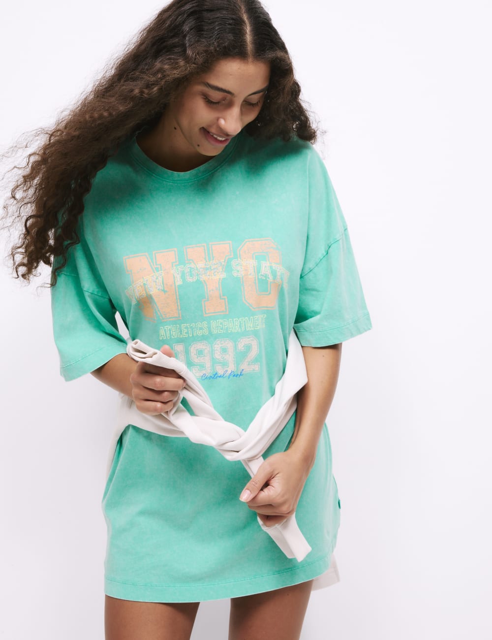 

Футболка большого размера из чистого хлопка с надписью B by Boutique, цвет Bright aqua