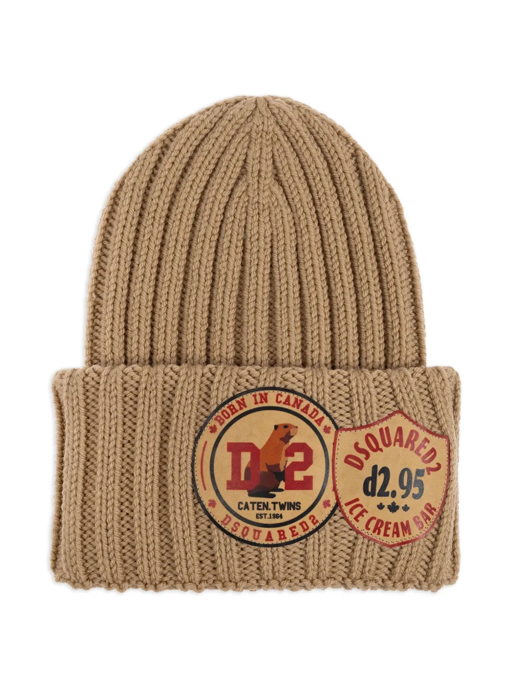 

Шапка бини в рубчик с нашивкой-логотипом DSQUARED2, коричневый