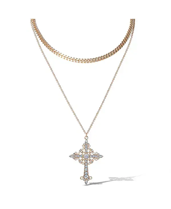 

Комплект из цепочек-крестиков и панцирного плетения золотистого оттенка со стразами Jessica Simpson, gold