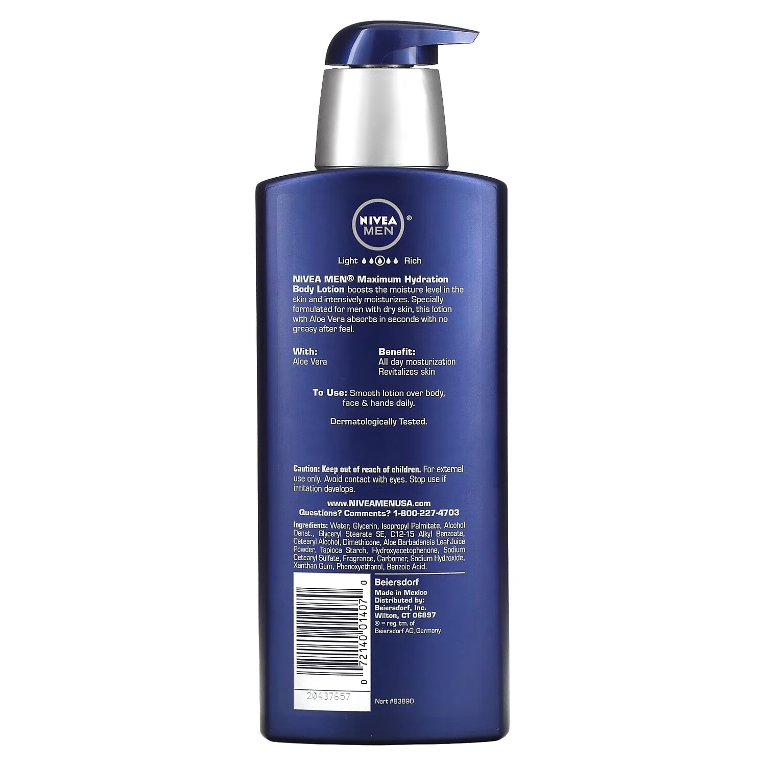 Nivea Men Maximum Hydration Питательный лосьон 3-в-1 с алоэ вера, 16,9 жидких унций (500 мл) — фото 2
