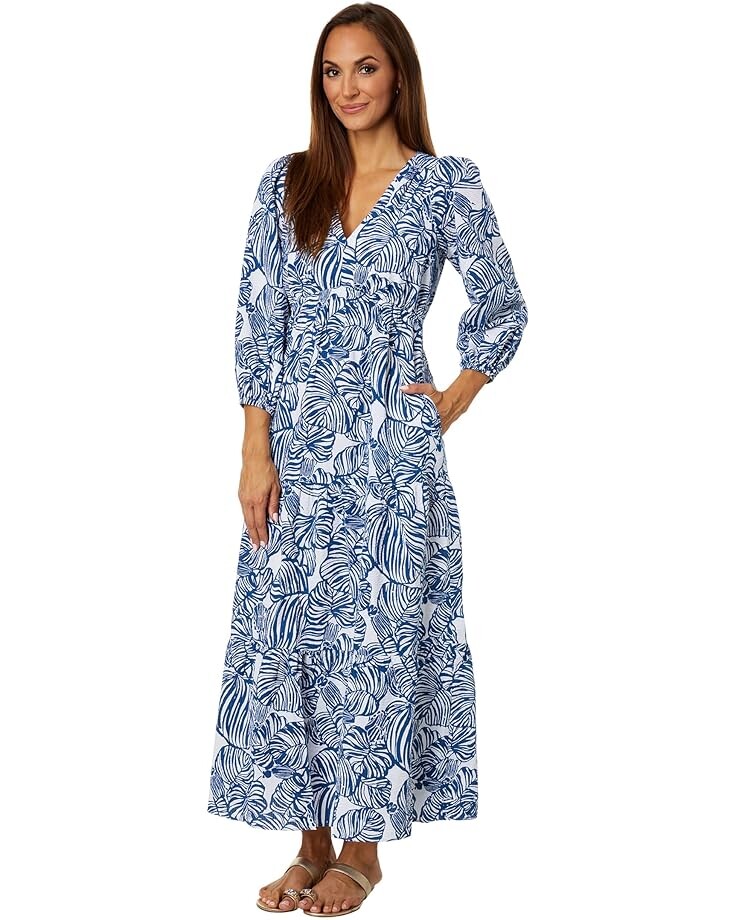 

Платье Lilly Pulitzer Deacon 3/4 Sleeve V-Neck, цвет Aegean Navy Beach Path