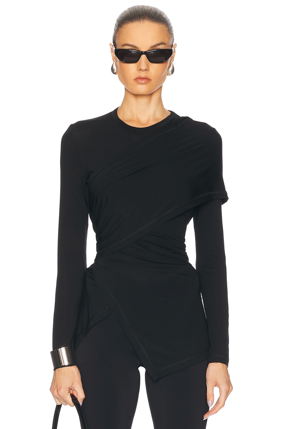 

Длинный топ с драпированными рукавами Helmut Lang, Black