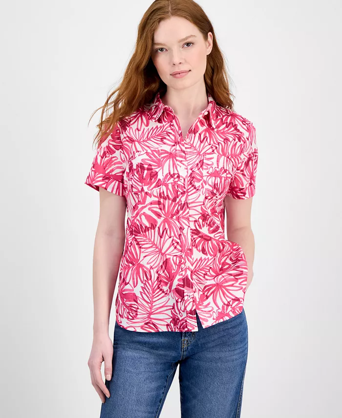 

Женская хлопковая рубашка с пальмовым принтом Camp Shirt Nautica Jeans, розовый