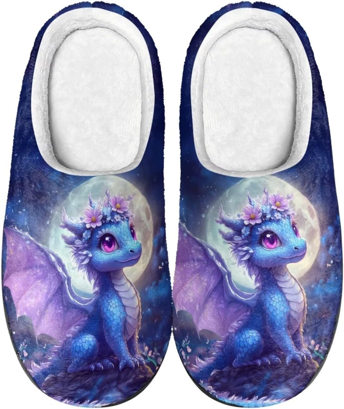 

Тапочки Xpyiqun для женщин и мужчин, домашние слипоны, пушистые теплые зимние тапочки, размер 4-12, Dragon Moon