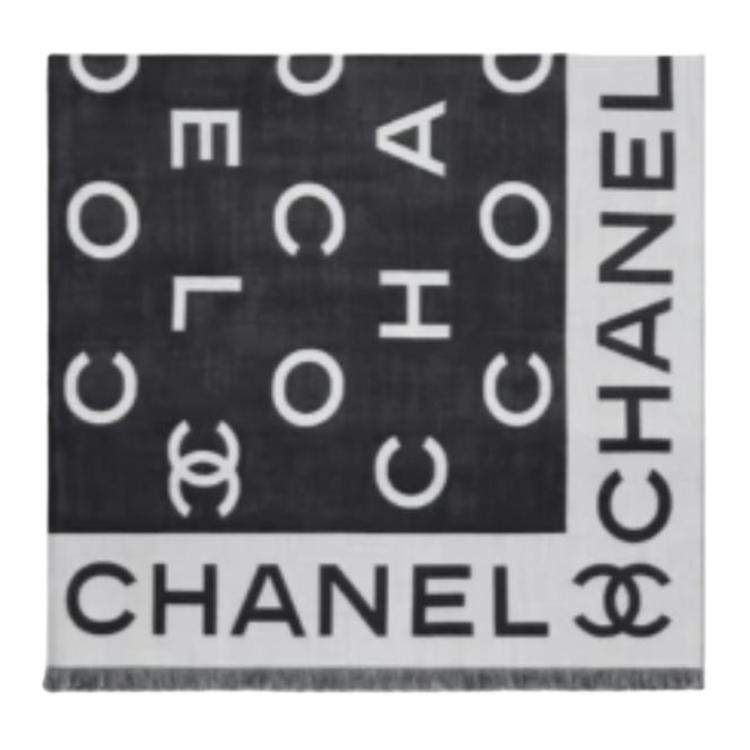 

CHANEL Шелковый вязаный шарф унисекс черно-белый, Black/White