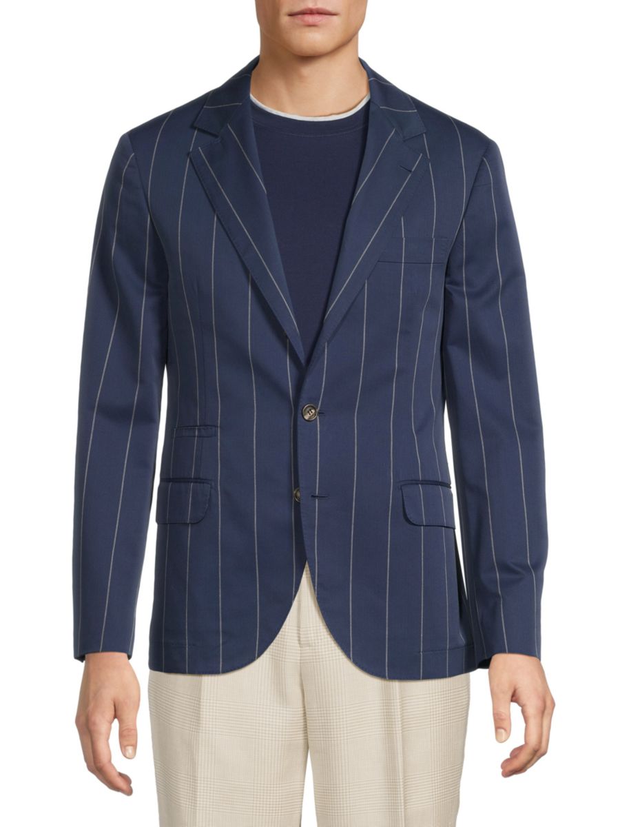 

Спортивное пальто современного кроя из шерсти и хлопка в полоску Brunello Cucinelli, цвет Blue Grey, Серый, Спортивное пальто современного кроя из шерсти и хлопка в полоску Brunello Cucinelli, цвет Blue Grey