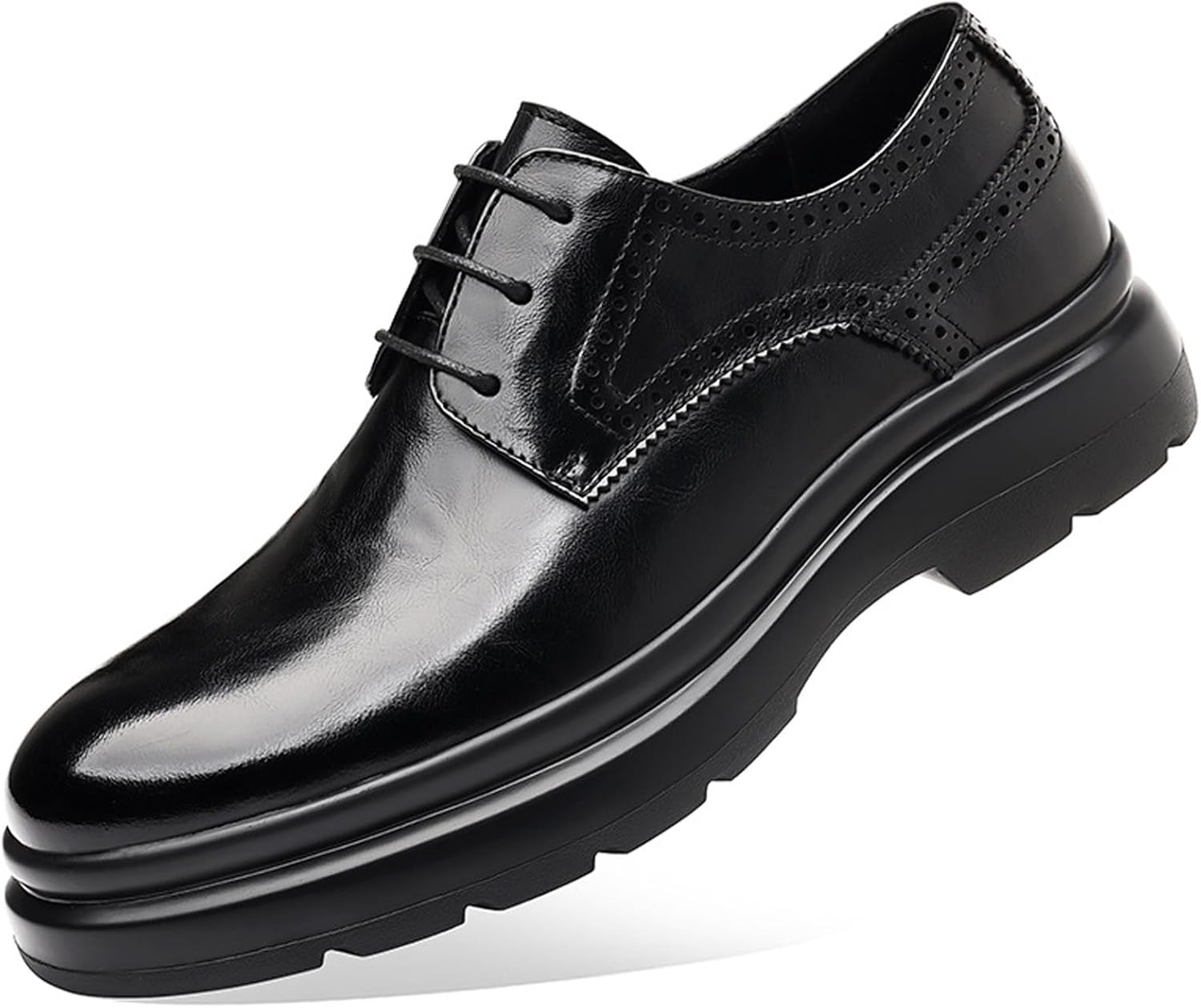 

Мужские кожаные оксфорды на платформе, классические с круглым носком, шнуровкой и декоративной перфорацией, формальные деловые туфли для офиса Yherohg, черный