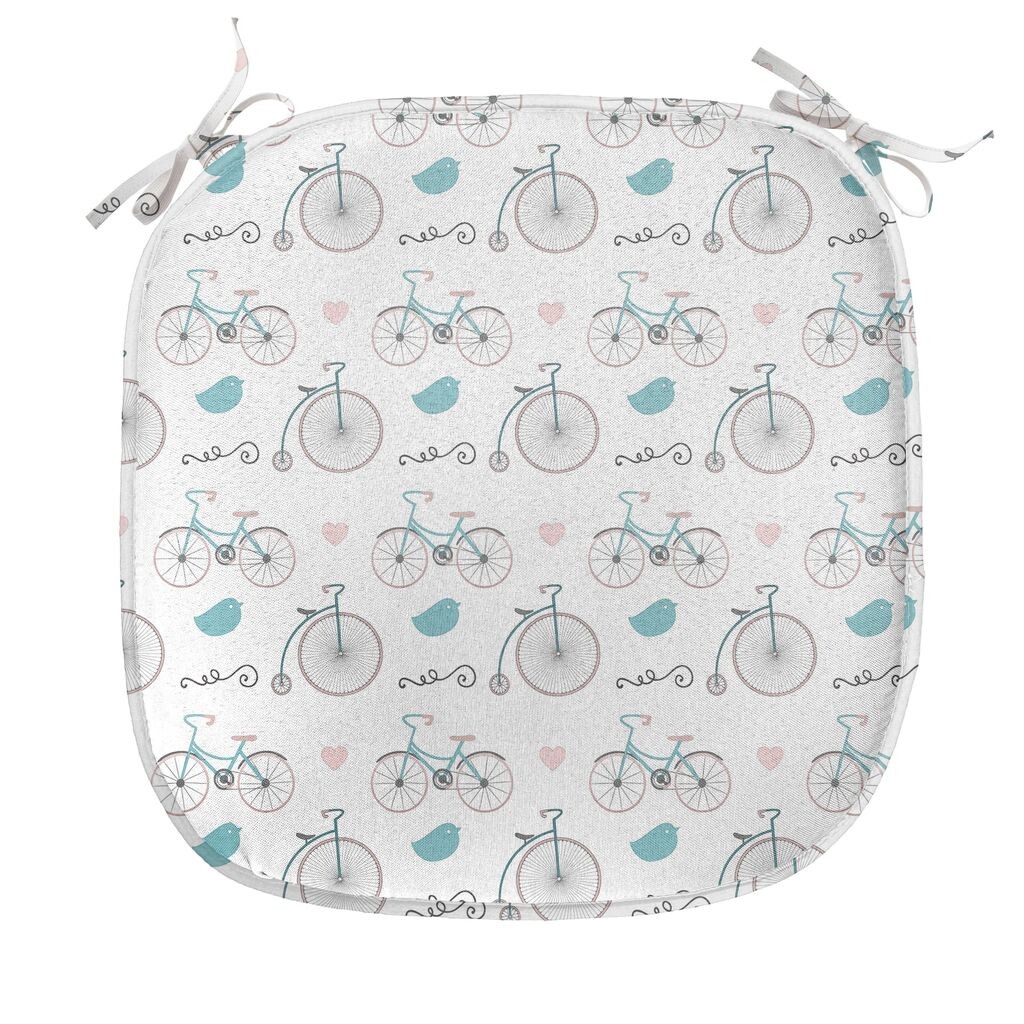 

Подушка для велосипедного обеденного стула ABAKUHAUS, Bikes Hipster Retro, декоративная водонепроницаемая подушка с ремнями для кухонных сидений, 40 см x 40 см, нежно-розовый синий, белый