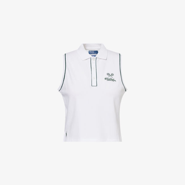 

Поло Ralph Lauren x Wimbledon с вышитым логотипом, безрукавный топ из эластичного трикотажа Polo Ralph Lauren, белый
