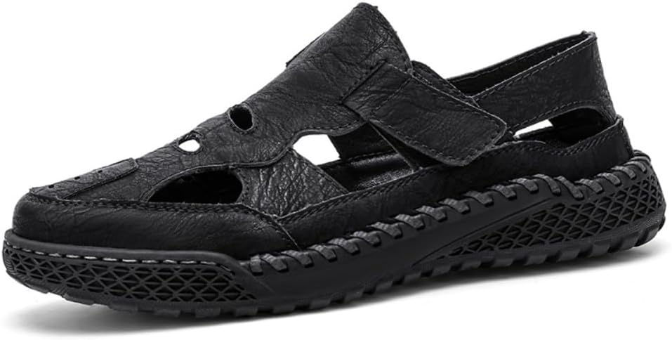 

Мужские сандалии UIKGITP с закрытым носком, кожаные летние повседневные сандалии для путешествий и отдыха, черный