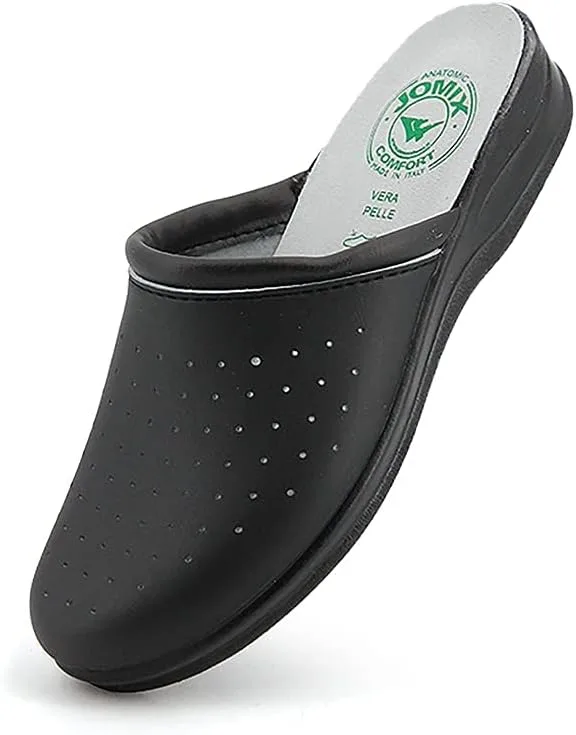 JOMIX: сабо унисекс, мюли, рабочая обувь, обувь для приготовления пищи, удобные гигиенические сабо, медицинская садовая бувь с кожаной стелькой, черный — фото 3