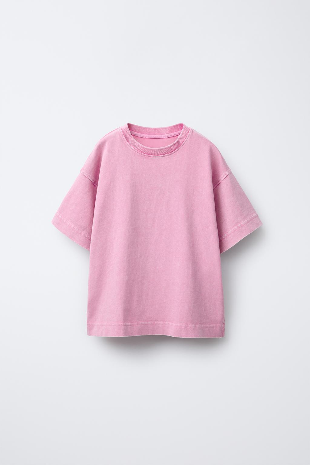 

Тяжелая футболка с эффектом выцветания ZARA, розовый