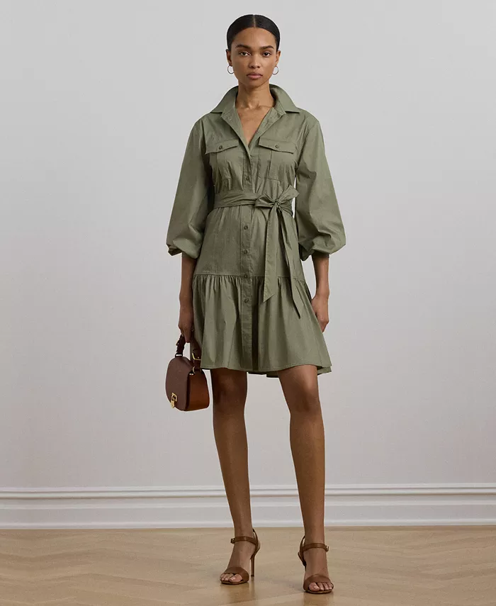 

Женское платье-рубашка из хлопковой смеси с поясом Lauren Ralph Lauren, зеленый
