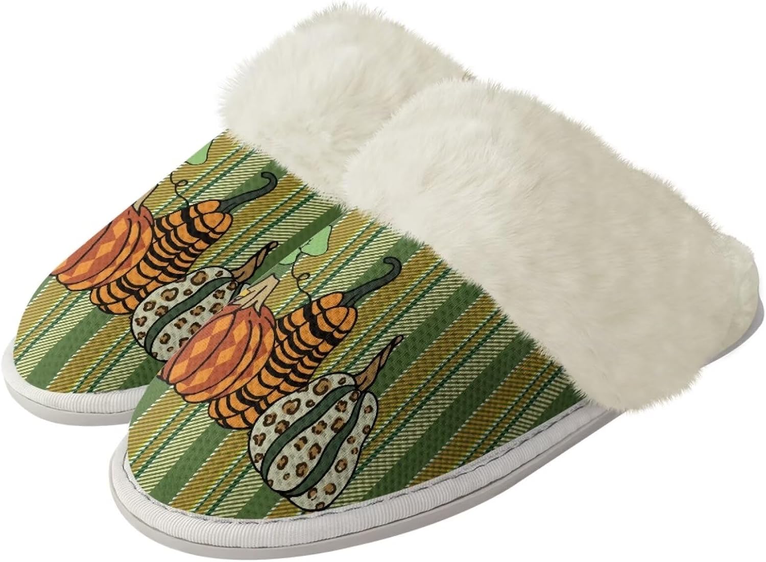 

Домашние тапочки для женщин и мужчин с тематикой Дня благодарения, мягкие, уютные, легкие, для спальни Zhangruoheng, Thanksgiving Pumpkin Striped Print