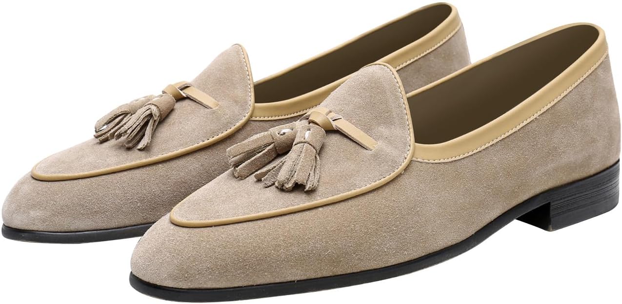 

Мужские замшевые лоферы с кисточками Santimon - обувь без шнурков для повседневной носки, бизнеса, свадьбы и выпускного - современные лоферы-пенни для костюмов и смокинга, хаки