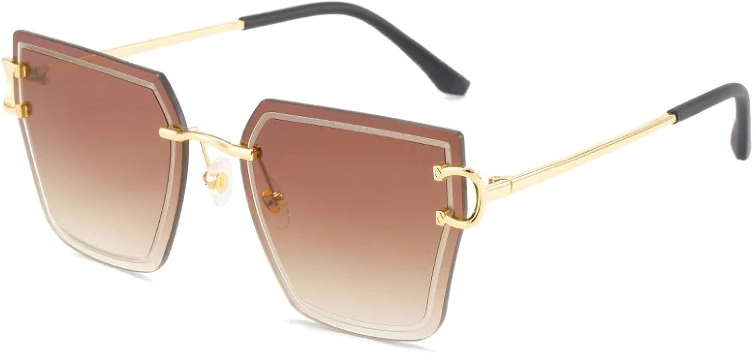 

Модные безободковые металлические солнцезащитные очки для женщин и мужчин, винтажный тренд, солнцезащитные очки для путешествий, уличной фотографии, защита от УФ-излучения UV400 TKKTLLT, Gold Gradient Tea