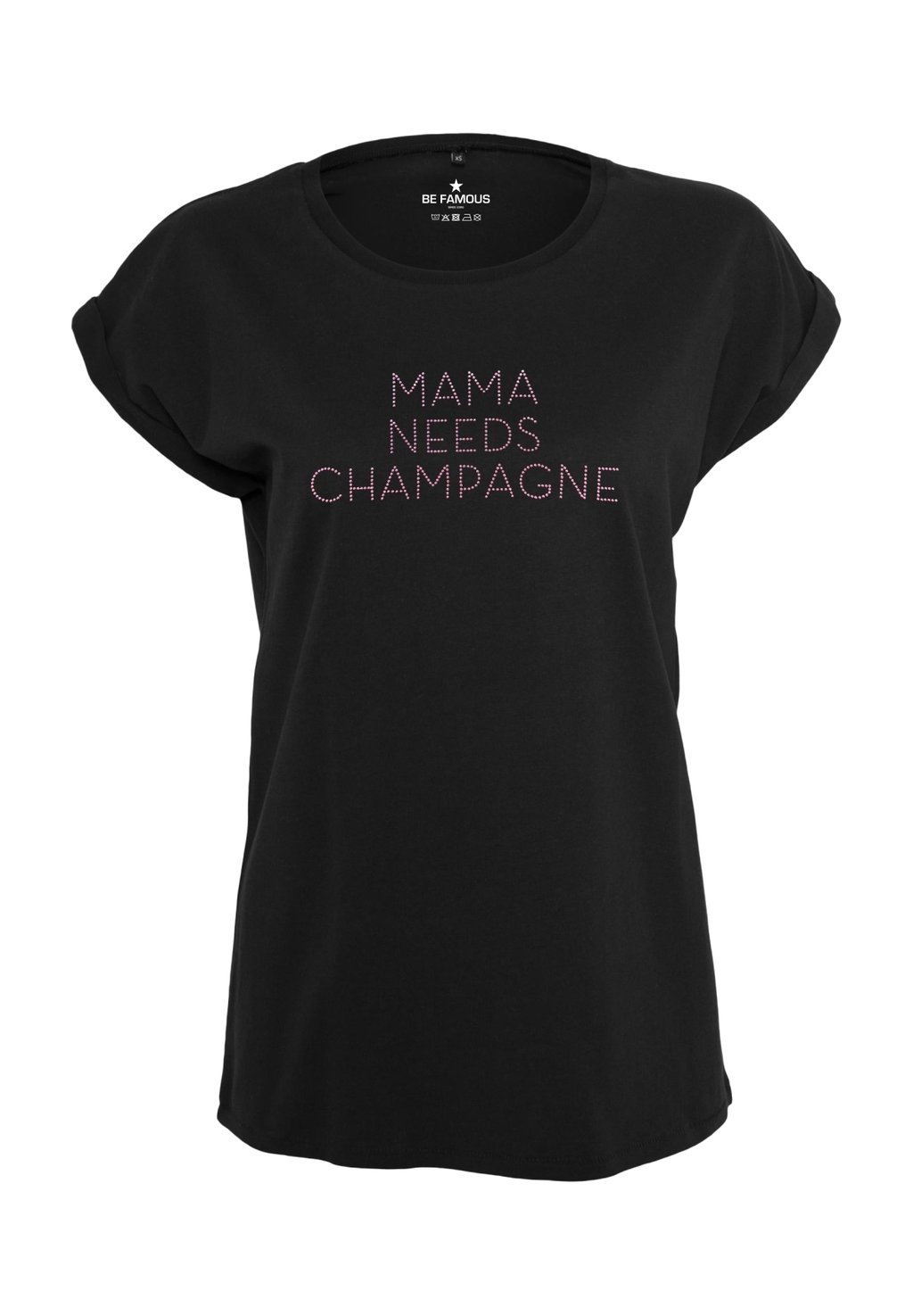 

Футболка с принтом BE FAMOUS MAMA NEEDS CHAMPAGNE STUDS, черный
