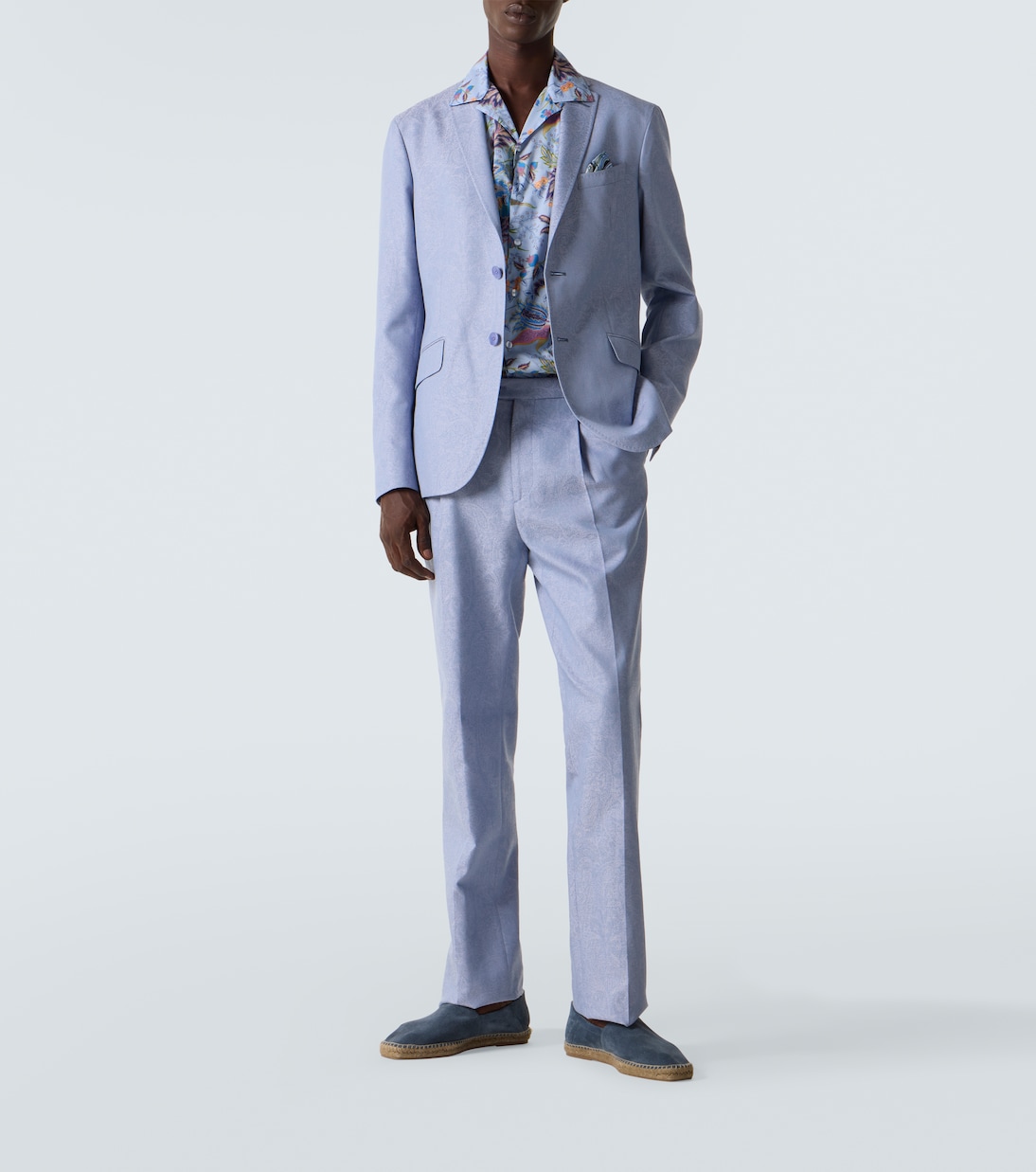 Рубашка для боулинга из хлопкового поплина с принтом Etro, Print On Pale Blue Base — фото 2
