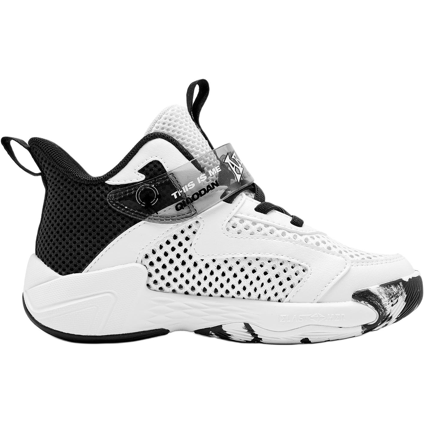 QIAODAN Детские баскетбольные кроссовки mid top Anti Kick And Abrasion Resistant черно-белые для детей 3-7 лет — фото 3