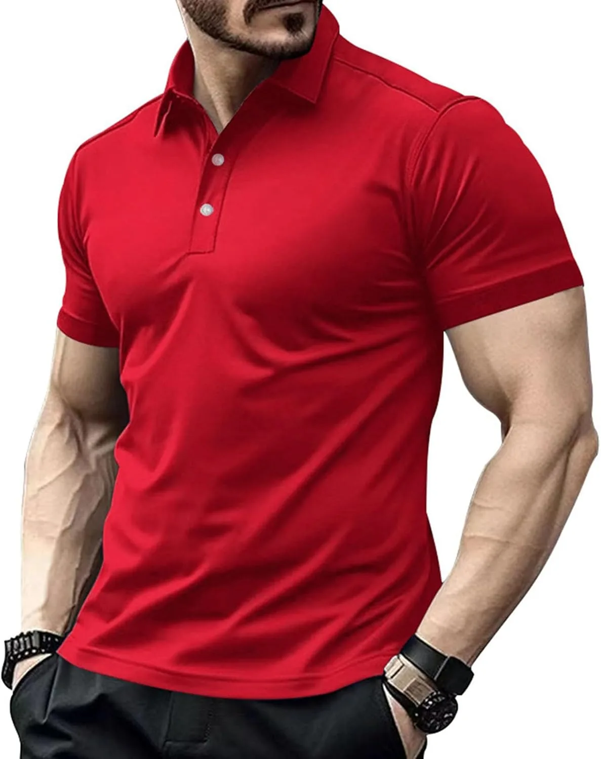 Мужская футболка с коротким рукавом Cotton Button Golf Shirts — фото 2