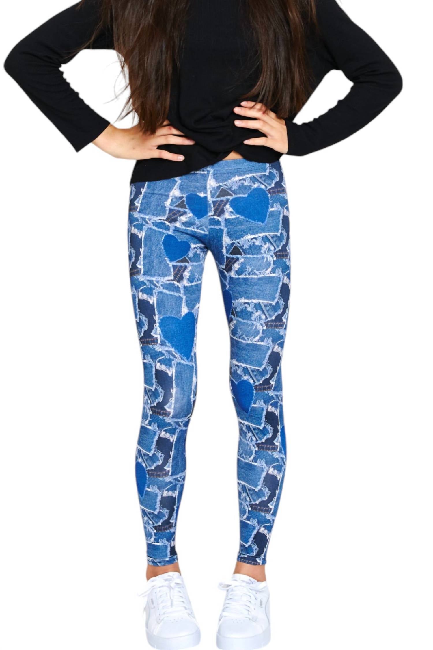 

Леггинсы Hi-Shine для девочек из денима с узором в виде сердца Terez, цвет denim heart patchwork