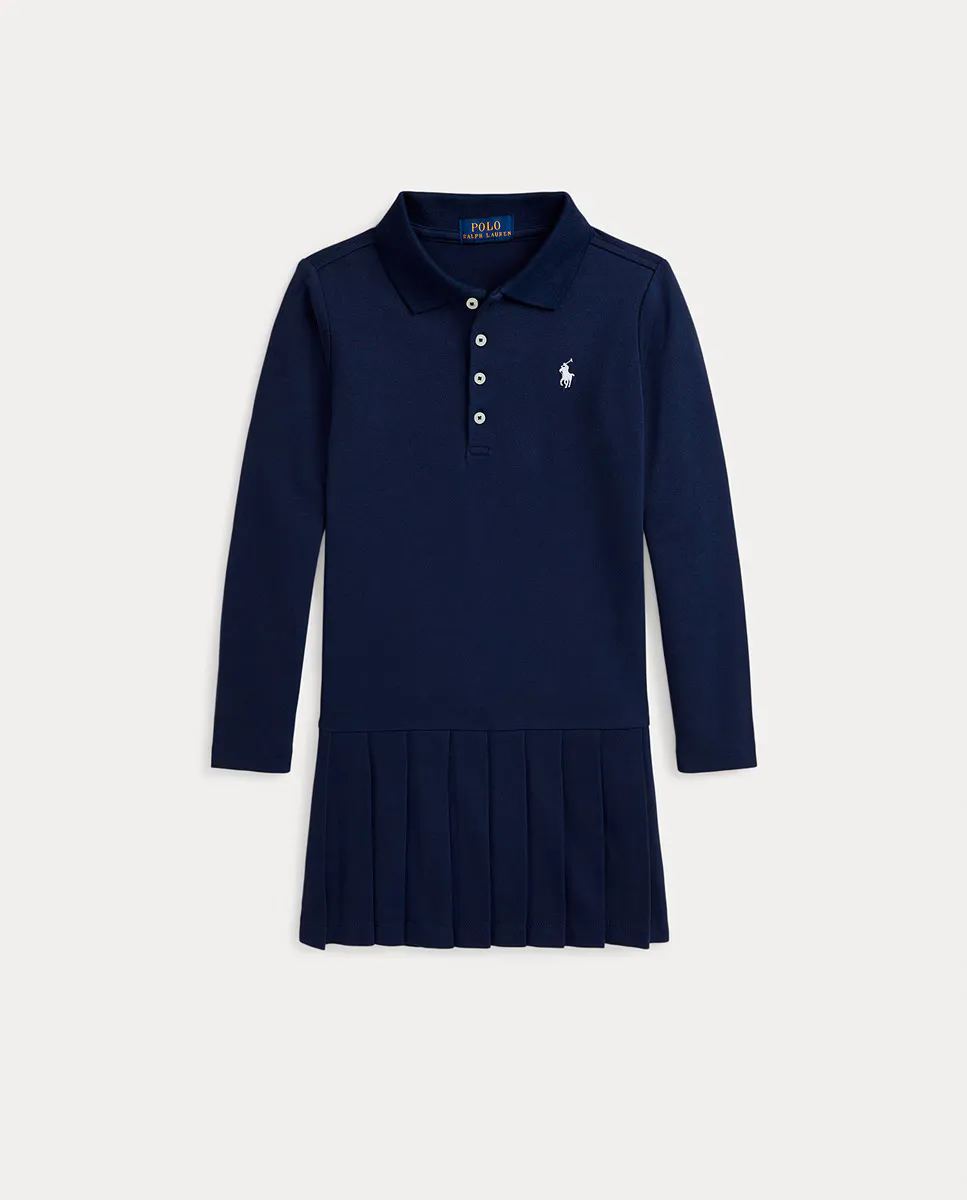 

Темно-синее платье-поло из пике для девочки Polo Ralph Lauren, темно-синий