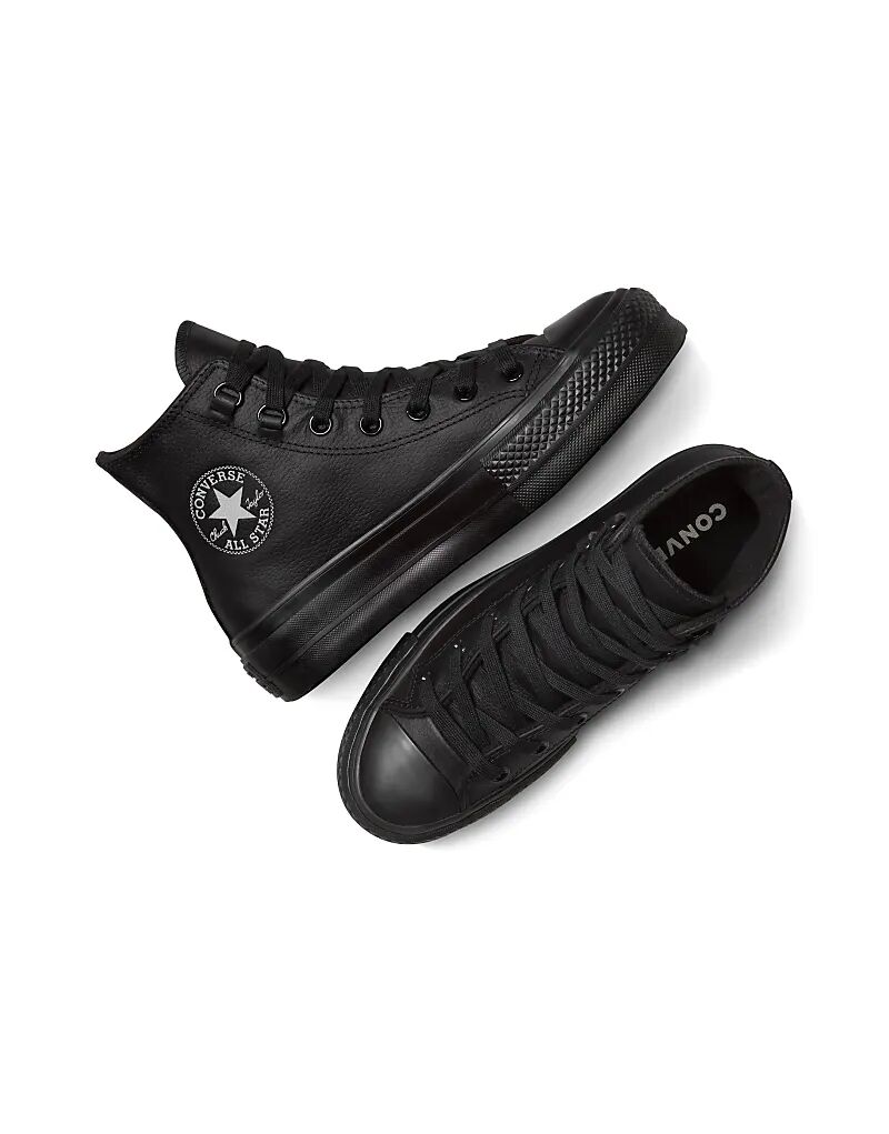 Кожаные кеды Converse Chuck Taylor All Star Lift на платформе в цвете черный/черный/черный — фото 2