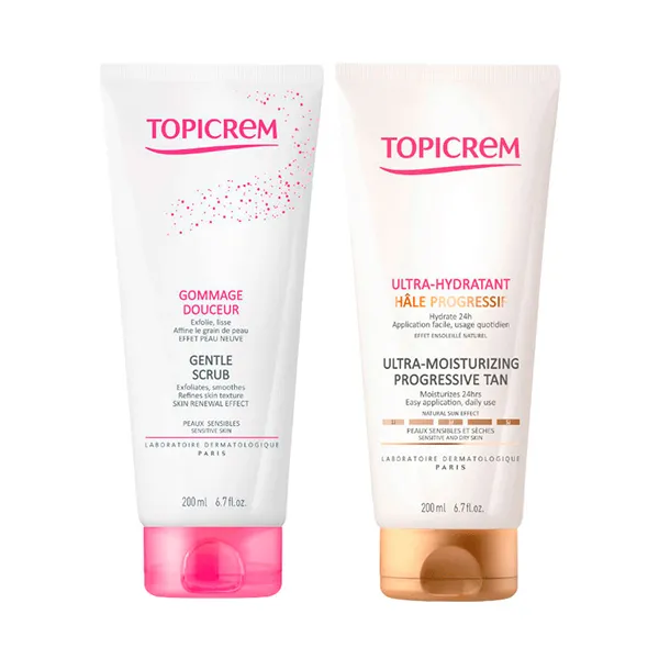 

Прогрессивный загар и пилинг Ultra-Hidratante Bronceado Progresivo + Exfoliante Topicrem, 2 UD