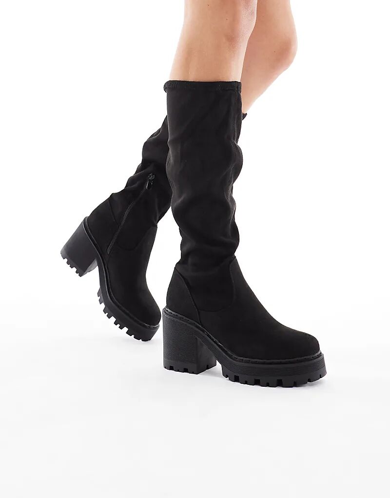 Массивные сапоги SEQWL Wide Fit Fuzzy до колена черного цвета