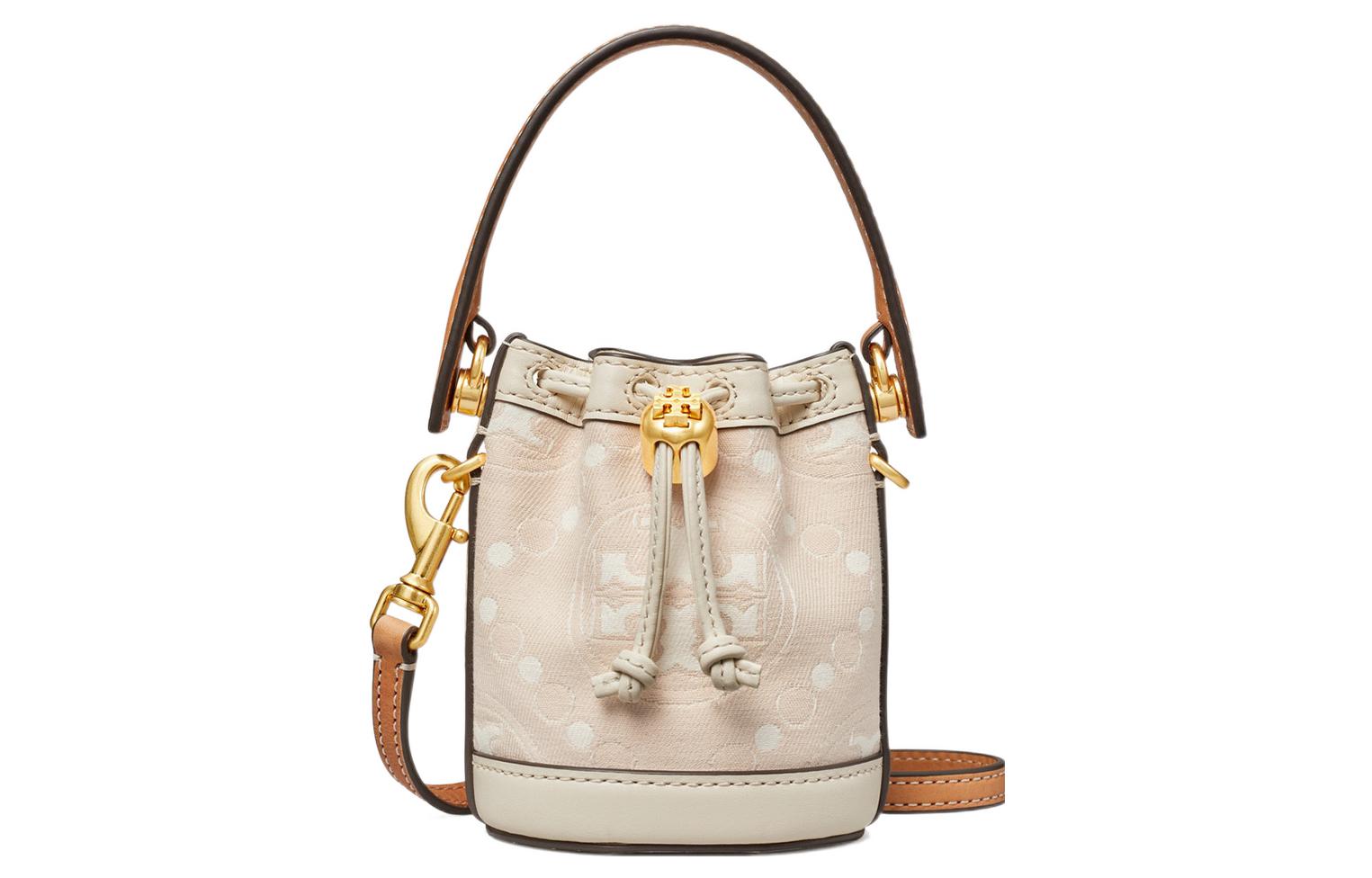 

TORY BURCH Монограмма T из ткани с кожаной отделкой, ведерко, женская сумка, светлый розовый