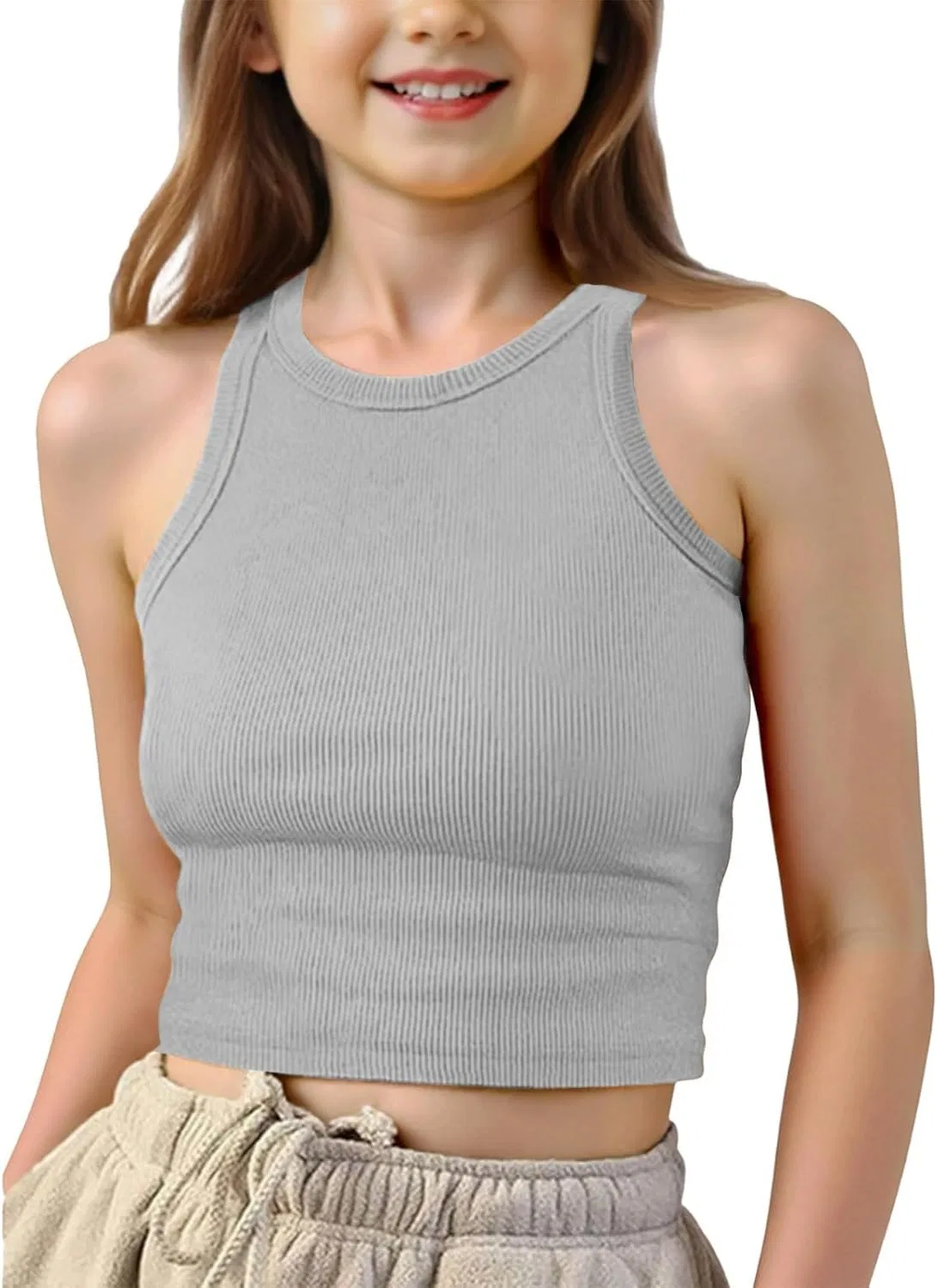 Детский топ без рукавов Ribbed Knit Tank Tops, серый — фото 2