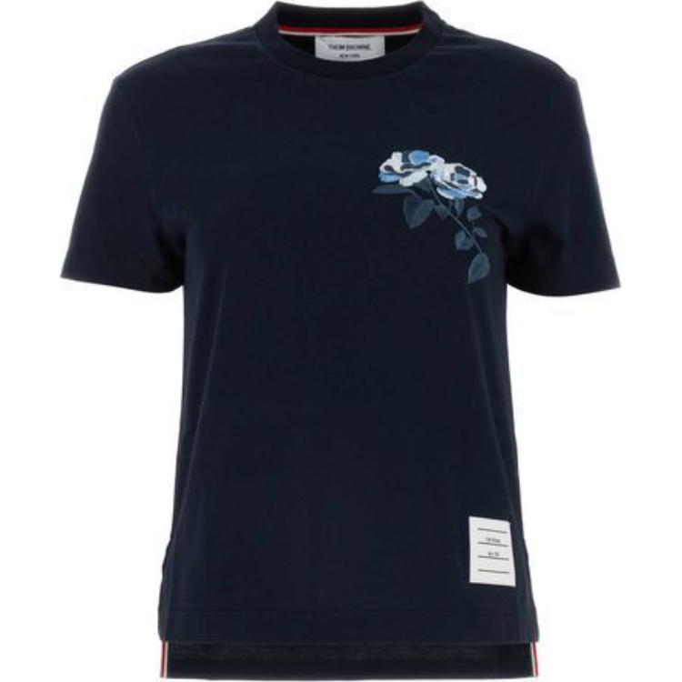 

Футболка с вышивкой роз THOM BROWNE, синий