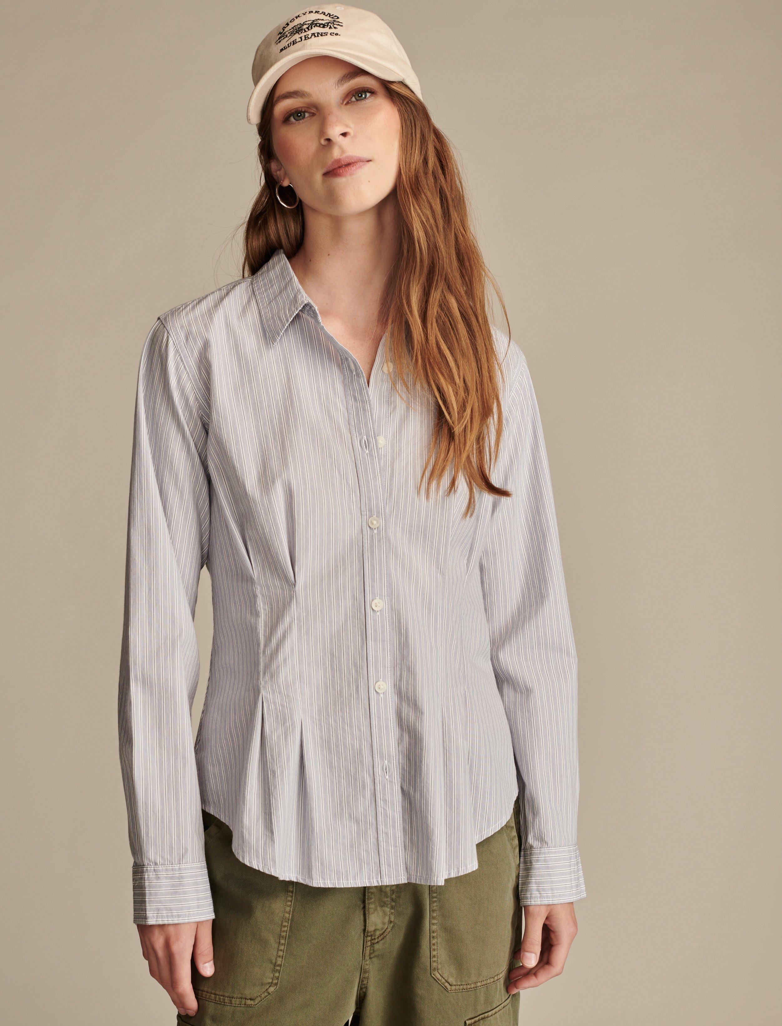 

Женская рубашка Lucky Brand в полоску с баской и пуговицами, цвет medium light blue