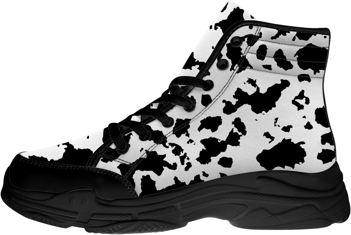 

Высокие кеды с коровьим принтом для женщин и мужчин, черные кеды на шнуровке на платформе, подарок для нее и него Generic