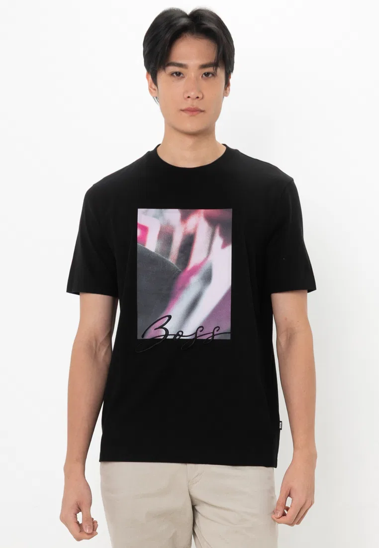 Футболка с коротким рукавом, хлопок, модель Thompson Tee, BOSS, черный
