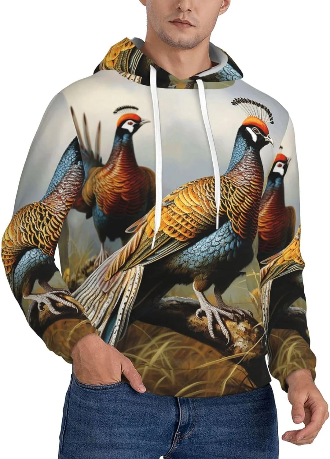 

Мужской худи с капюшоном Pheasants Animals, мягкий, ветрозащитный, с карманом SDTYKHJ