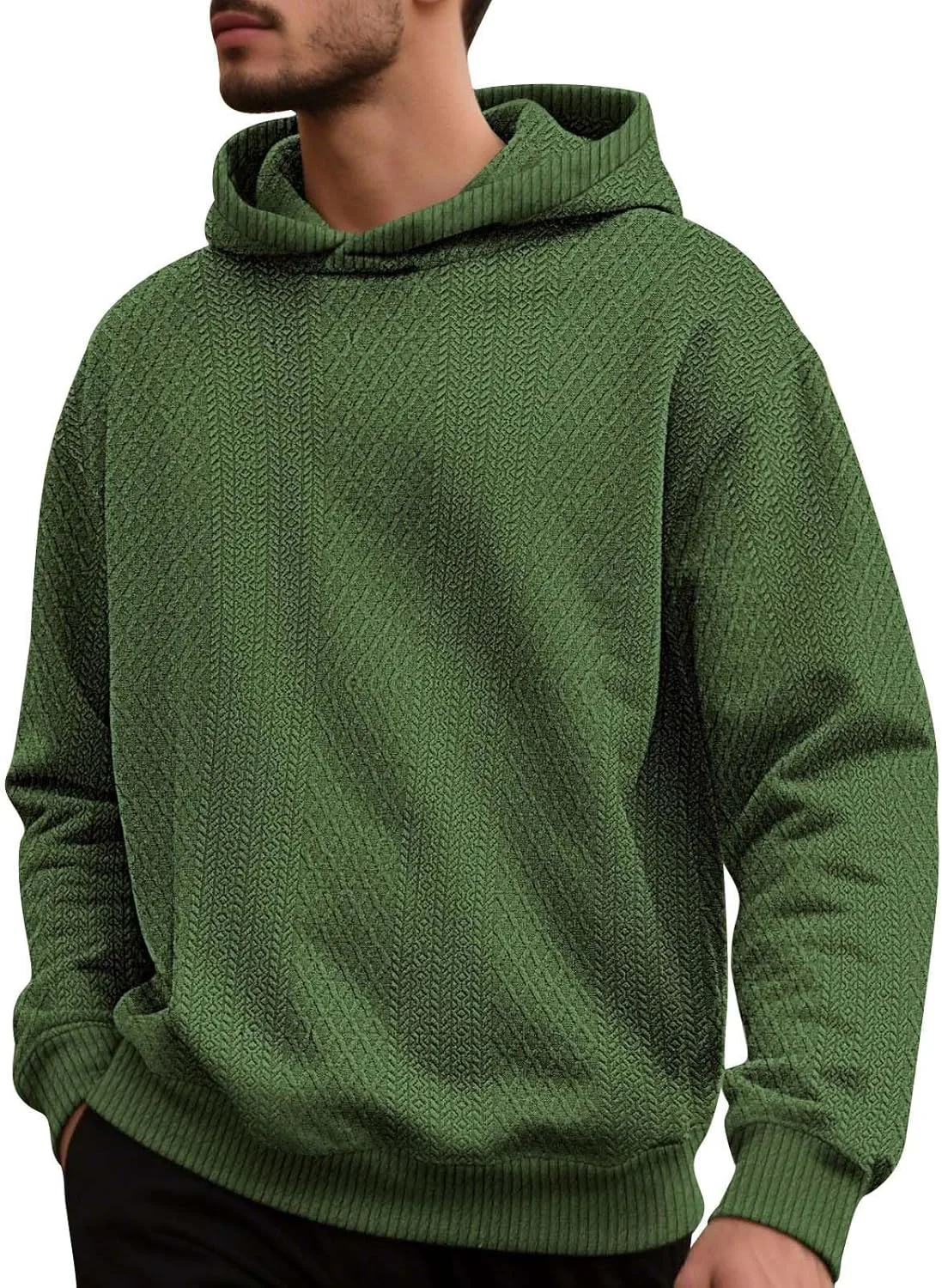 

Мужской худи с капюшоном, длинный рукав, вязаный