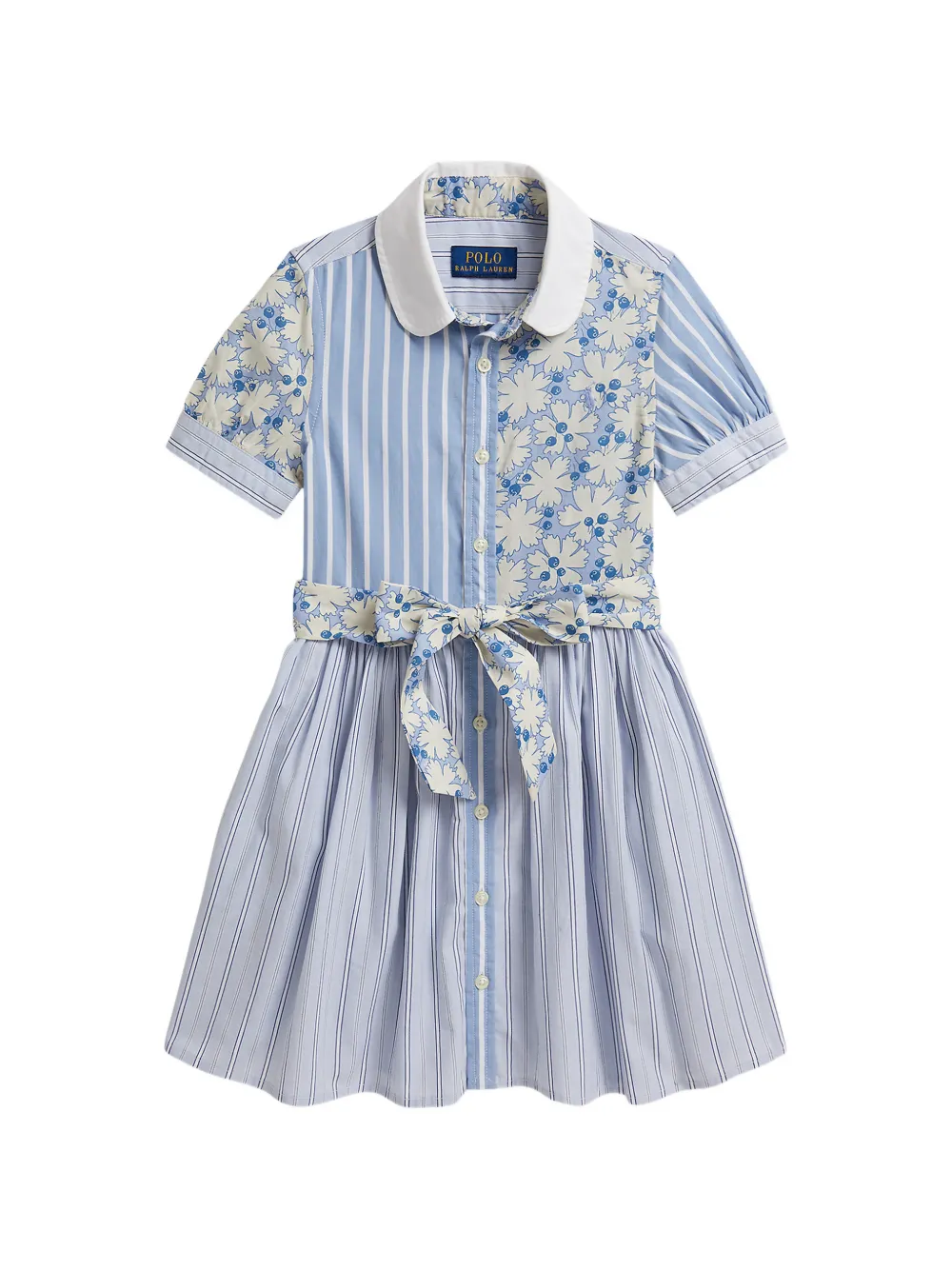 

Платье в полоску с цветочным принтом Polo Ralph Lauren Kids, синий