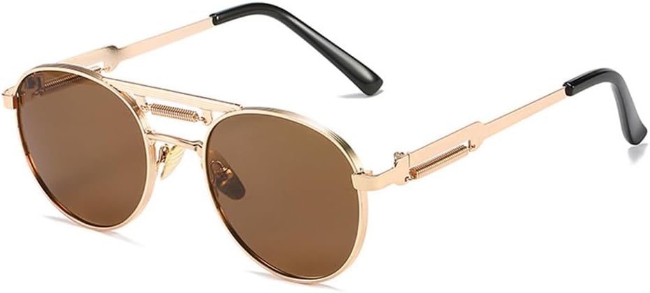 

Солнцезащитные очки UV400 - Металлические панк-очки, круглые, прозрачные с градиентом, для женщин и мужчин, для бега и занятий спортом на открытом воздухе UYPTK, Golden Tea