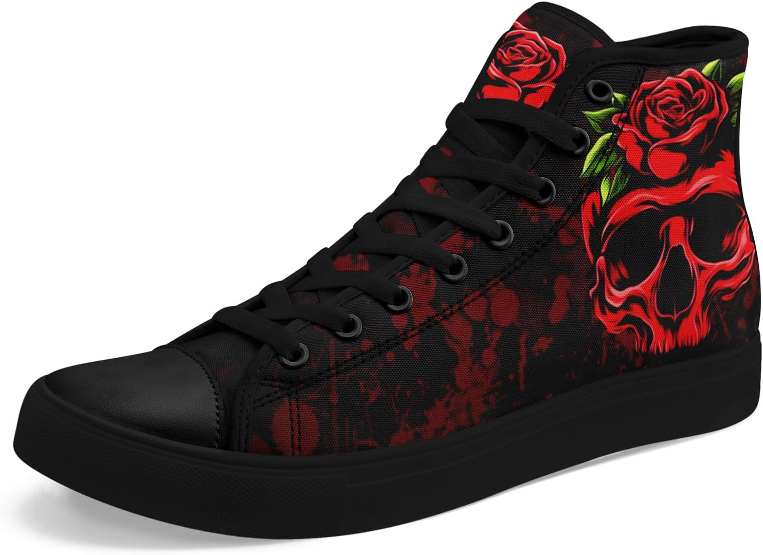 

Мужские кроссовки на высокой подошве coolcustomize с шнуровкой, в готическом стиле, повседневные кеды из холста для женщин, красно-черные с черепами