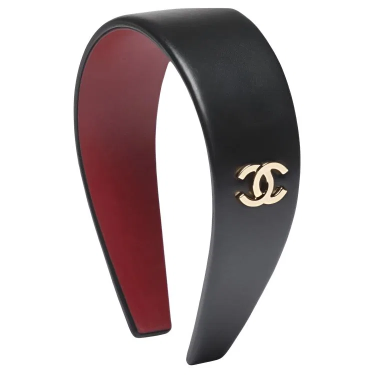 Ободок из металла и ягнячьей кожи CHANEL черный/красный/золотой